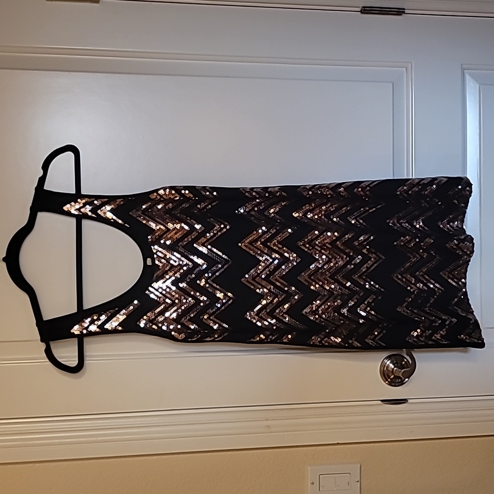 Black and bronze sequin party dress